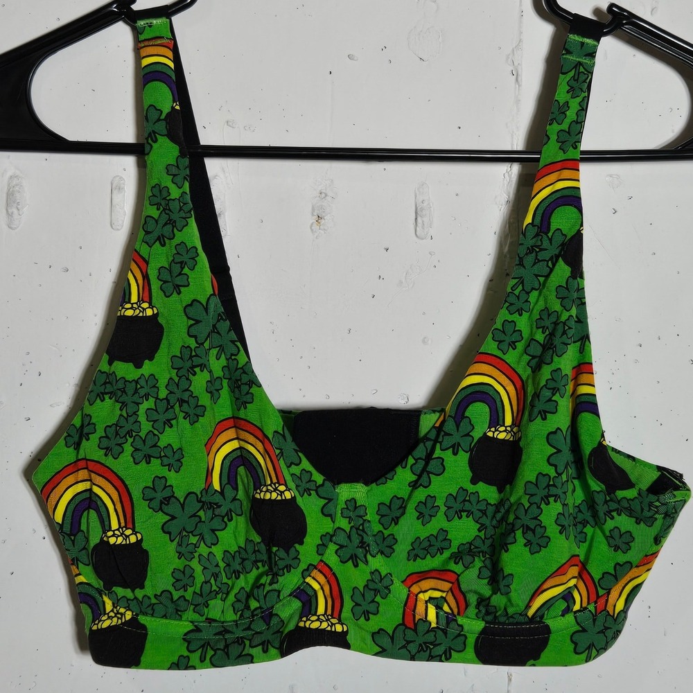 MeUndies St Patricks Day Longline Bralette Medium Comfort Rainbow Pot of Gold